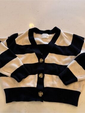 Zara Black and White Striped Kids Cardigan Sweater
